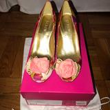 J. Crew Shoes | J. Crew Raffia Rose Golden Beach Peep Toe Heels | Color: Pink/Yellow | Size: 6