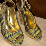 Nine West Shoes | Nine West Womens Gold Open Toe Wedge Sandals | Color: Gold/Green | Size: 8