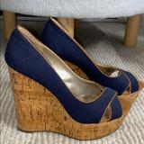 Jessica Simpson Shoes | Navy Cork Wedges | Color: Blue/Tan | Size: 7.5