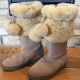 J. Crew Shoes | J. Crew Suede Shearling Pom Pom Winter Boots | Color: Black/Cream/Red | Size: 6