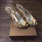 Gucci Shoes | Gucci Python Peep-Toe, Sling Back, Platform Heels | Color: Brown/Gray | Size: 7