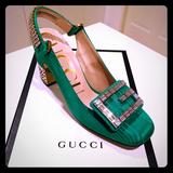 Gucci Shoes | Gucci Leather Pumps W Crystal G | Color: Green | Size: 6.5