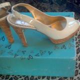 Jessica Simpson Shoes | Jessica Simpson Off Wht Patent Cork Heel Peep Toe | Color: White | Size: 8.5