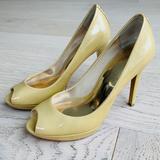 Coach Shoes | Coach Nude Patent Leather Peep-Toe Stiletto Heels | Color: Cream/Tan | Size: 7