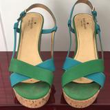 Kate Spade Shoes | Kate Spade Cork Platform Block Heel Sandals. | Color: Blue/Green | Size: 10