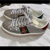 Gucci Shoes | Gucci Quilted Crystal Platform Sneakers | Color: Silver | Size: 7