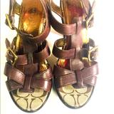 Coach Shoes | Coach Signature Brown Buckle Strap Sandal Size 8 B | Color: Brown | Size: 8