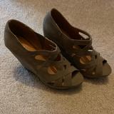Nine West Shoes | Nine West Suede Wedge With Peep Toe | Color: Gray/Tan | Size: 7.5