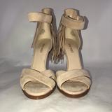Nine West Shoes | Nine West Women's Hustle Leather Heeled Sandals | Color: Cream | Size: 6.5