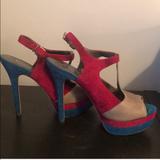 Jessica Simpson Shoes | Jessica Simpson Peep Toe Suede Heels | Color: Blue/Pink | Size: 7.5