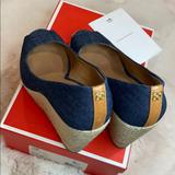 Coach Shoes | Coach Milan Denim Platform Wedge Peep-Toe Sandals | Color: Blue | Size: 7.5
