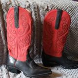 Nine West Shoes | Nine West Evie Western Boot Red Black 5 12 | Color: Black/Red | Size: 5.5