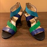 Nine West Shoes | Multicolor Sandals. Patent Leather Wedge Heel | Color: Blue/Green | Size: 8.5
