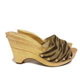 Michael Kors Shoes | Michael Kors Wooden Slide On Animal Print Sandals | Color: Brown/Gold | Size: 7