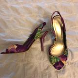 Nine West Shoes | Nine West Tropical Peep Toe Heels Size 6.5 | Color: Green/Purple | Size: 6.5