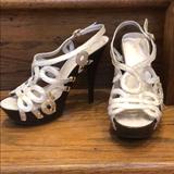 Jessica Simpson Shoes | Jessica Simpson Strapping 5 Inch Heels. | Color: Gold/White | Size: 7