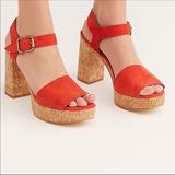 Free People Shoes | Free People Suede Red Platform Sandal Sz 7.5 | Color: Orange/Red | Size: 7.5