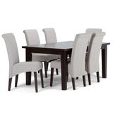 Avalon Transitional 7 Pc Dining Set with 6 Upholstered Dining Chairs in Light Beige Linen Look Fabric and 66 inch Wide Table - Simpli Home AXCDS7-AVL-LBL