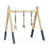 Costway Portable 3 Wooden Newborn Baby Exercise Activity Gym Teething Toys Hanging Bar-Gray