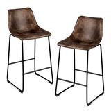 Costway Set of 2 Bar Stool Faux Suede Upholstered Chair-Brown