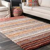 Langley Street® West Valley City Striped Handmade Tufted Red Area Rug Polyester in Brown/Red, Size 72.0 W x 0.9 D in | Wayfair GOLV3287 44620763
