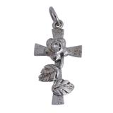 Diamond and rhodium plated sterling silver pendant, 'Cross of Roses'
