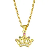 Junior Jewels Kids' 14k Gold Over Silver Cubic Zirconia Crown Pendant Necklace, Girl's, Multicolor