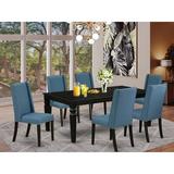 Charlton Home® Dvergheim Butterfly Leaf Rubberwood Solid Wood Dining Set Wood/Upholstered Chairs in Black, Size 30.0 H in | Wayfair