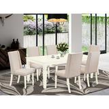 Alcott Hill® Seiber Butterfly Leaf Rubberwood Solid Wood Dining Set Wood/Upholstered Chairs in White, Size 30.0 H in | Wayfair