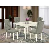 Charlton Home® Uller Drop Leaf Rubberwood Solid Wood Dining Set Wood/Upholstered in White | Wayfair A670641ECD4A4A3DB91AC283602F3FE2