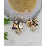My Gems Rock! Women's Earrings Champagne-copper - Champagne Cultured Pearl & Crystal Cluster Drop Earrings
