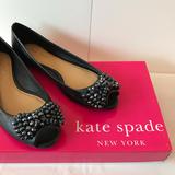 Kate Spade Shoes | Kate Spade Beaded Bow Peep Toe Flats 7 12 | Color: Black/Blue | Size: 7.5