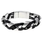 "Men's LYNX Two Tone Sterling Silver Braided Black Leather Bracelet, Size: 9"", Multicolor"
