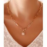 Charlize Women's Necklaces Gold - Zircon & Goldtone Lock Pendant Necklace