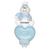 The Holiday Aisle® Baby's 1st Snowbaby on Heart Hanging Figurine Ornament Plastic in Blue/White, Size 5.5 H x 2.5 W x 0.5 D in | Wayfair