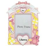 The Holiday Aisle® Baby's 1st Picture Frame Hanging Figurine Ornament Plastic in Gray/Pink/Yellow, Size 4.25 H x 3.25 W x 0.5 D in | Wayfair