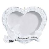 The Holiday Aisle® In our Hearts Forever Memorial Photo Frame Personalized Hanging Figurine Ornament Plastic in Black/White | Wayfair