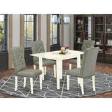 Winston Porter Halfon Drop Leaf Rubberwood Solid Wood Dining Set Wood/Upholstered Chairs in White, Size 30.0 H in | Wayfair