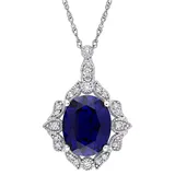 "Stella Grace 10k White Gold 1/6 Carat T.W. Diamond & Lab-Created Sapphire Halo Pendant Necklace, Women's, Size: 17"", Blue"