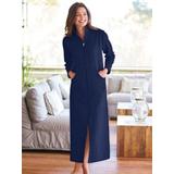Women's Long Zip-Front Fleece Robe, Rich Indigo Blue M Misses