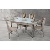 Orren Ellis Puglia Drop Leaf Dining Set Wood/Glass/Metal/Upholstered Chairs in Brown/Gray, Size 30.5 H in | Wayfair