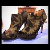 Nine West Shoes | Nine West Camo Ankle Boot 5.5m Peep Toe Latigo | Color: Black/Green | Size: 5.5
