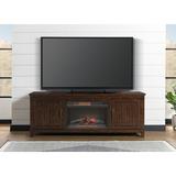 Gracie Oaks Fatushe TV Stand for TVs up to 75" w/ Electric Fireplace Included Wood in Brown, Size 26.5 H in | Wayfair