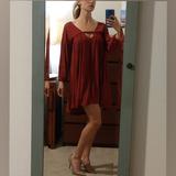 American Eagle Outfitters Dresses | Flowy Dress With Lace Detailing & Cutouts | Color: Purple/Red | Size: S