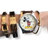 Disney Accessories | Disney Mickey Mouse Unisex Leather Watch | Color: Brown/Gold | Size: Adjustable