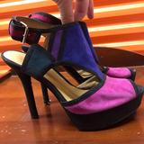 Nine West Shoes | Nine West Jewel Tone Suede Platform Peep Toe | Color: Purple | Size: 8.5