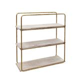 17 Stories Stoehr Metal Wood 3 Tier Floating Wall Shelves,Storage & Display, Gold, 18 L x 6 W x 19 H Inches Wood/Metal in Brown/White/Yellow Wayfair