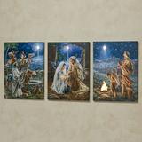 Rejoice Our Savior Is Born Lighted Canvas Triptych Blue Set of Three, Set of Three, Blue