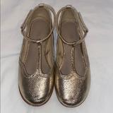 Zara Shoes | Girls Gold Crinkled Leather Flats With Velcro | Color: Gold | Size: Zara Size 31