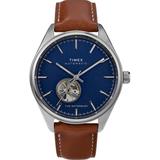 Waterbury Traditional Automatic Open-heart Dial 42mm Leather Strap Watch Stainless Steel/brown/blue - Blue - Timex Watches